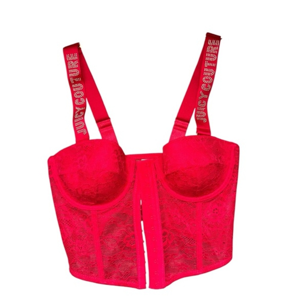 Y2K Juicy Couture Red Lace bustier/Bralet studded gold accent sz 34B
